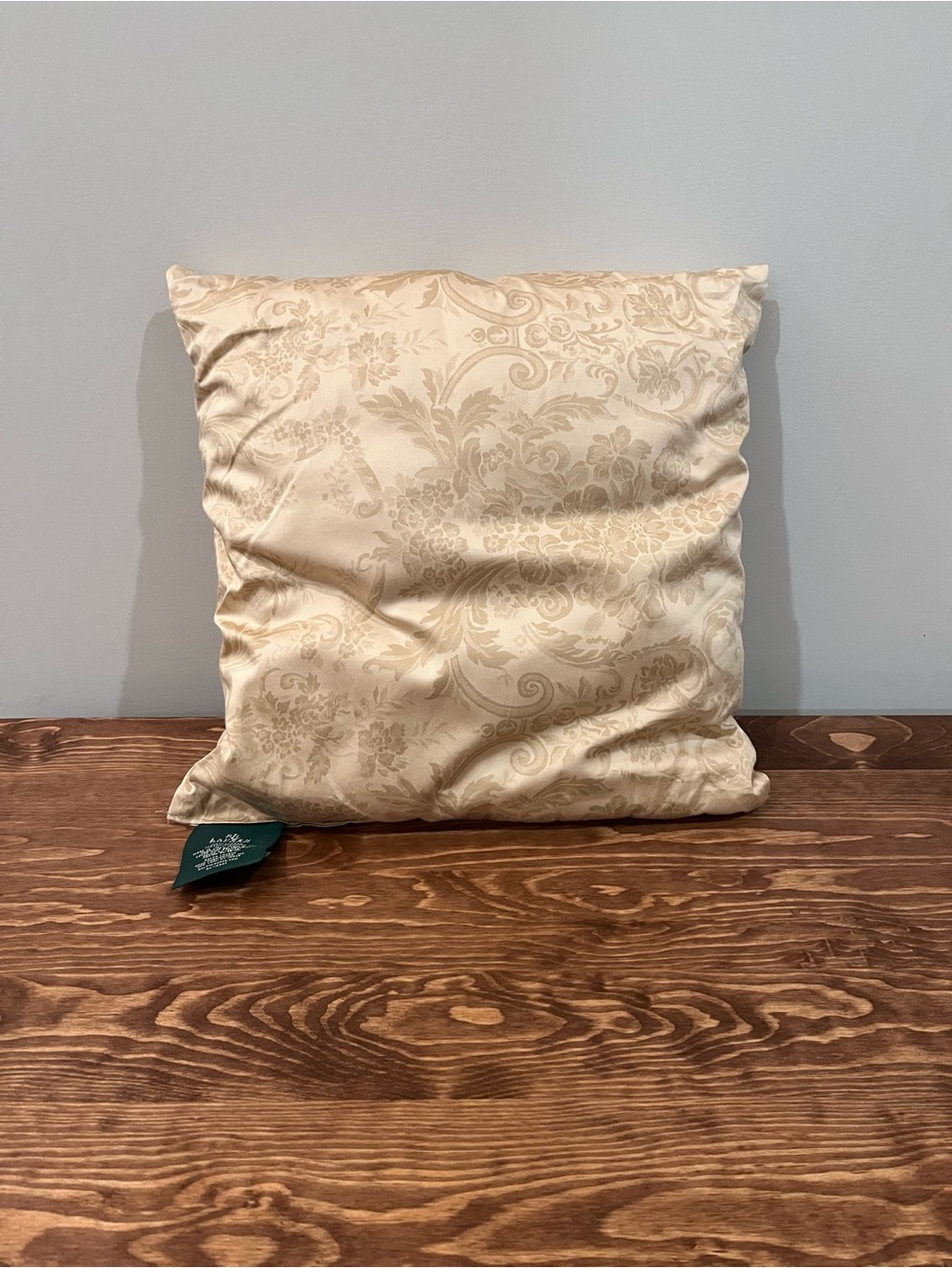 Ralph Lauren Cream Damask Pillow with Dark Green Label